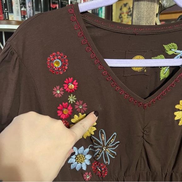 Double D Ranch Brown Embroidered Cotton Dress Size Small - Picture 3 of 11